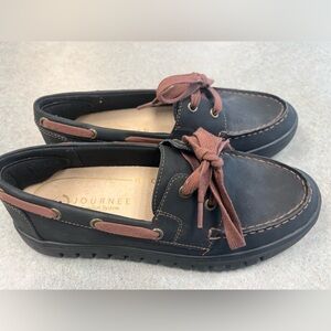 Journee Collection Marion boat shoe loafers in black vegan leather W6.5-New